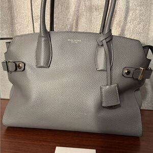 HENRI BENDEL Gray Pebbled Leather Double Handle Tote Bag